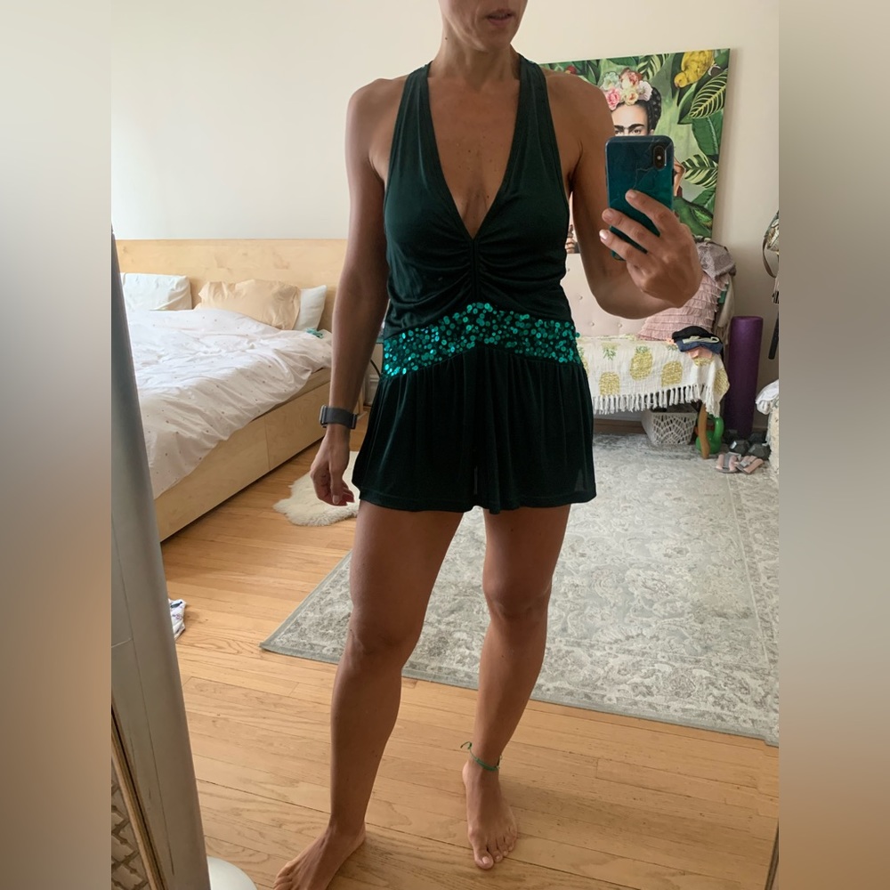 H&M - Dark green racer back top with sequins in front and top back - size S